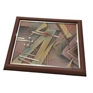 Vintage Abstract Geometric Painting Framed Wall Art 80s Postmodern Memphis Style